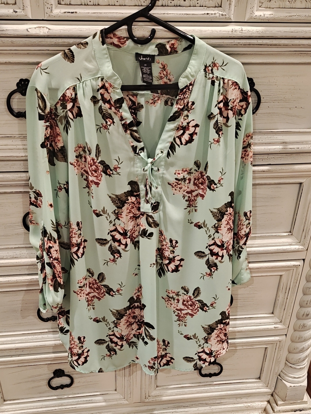 Justify Mint Green Floral Tie-Front Blouse